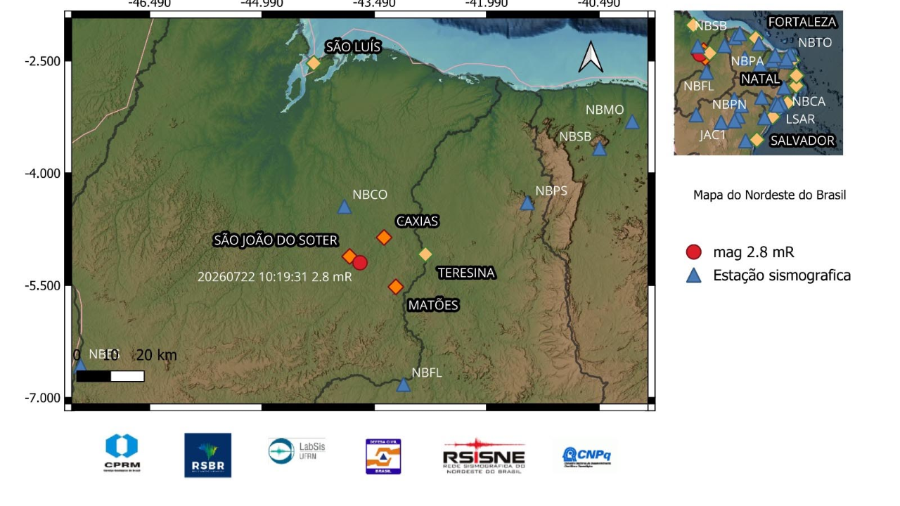 Tremor de magnitude 2,8 é registrado em Caxias, no Maranhão