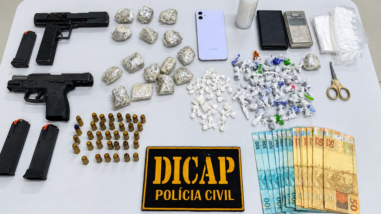 Operação da Polícia Civil prende duas pessoas e apreende armas e drogas em Timon