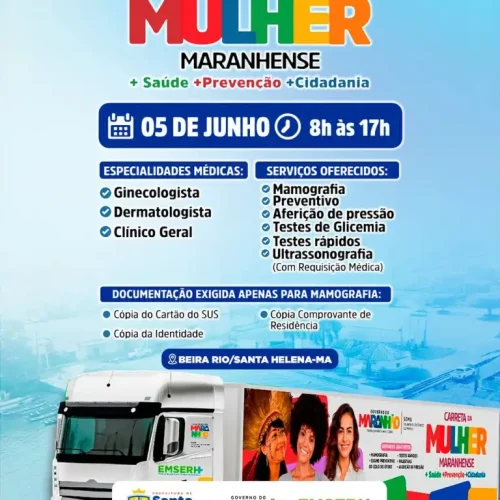 Carreta da Mulher Maranhense chega nesta quinta-feira (5) em Santa Helena (MA)